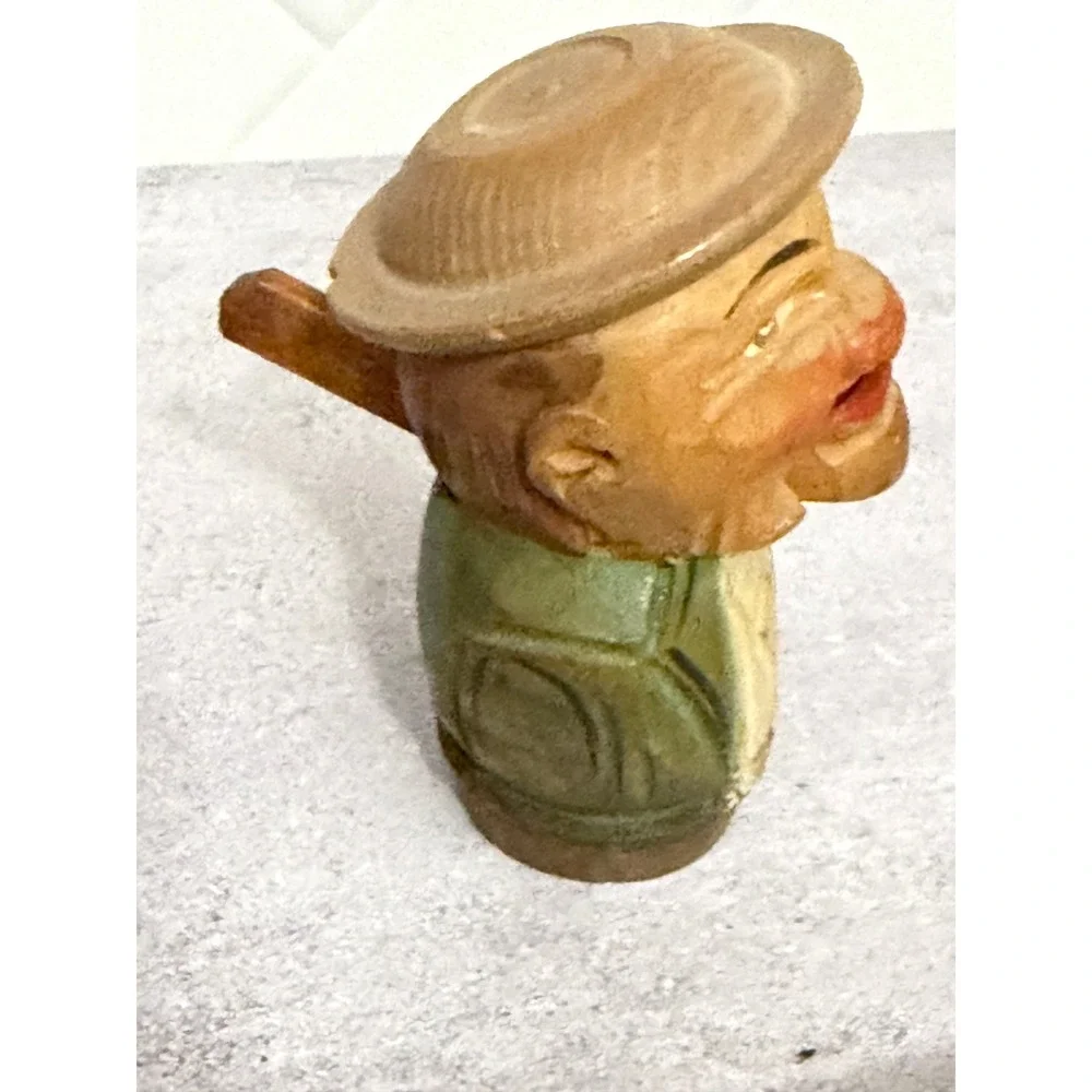 Vintage Hand Carved Wood Mechanical Bottle Stopper Moving Mouth Man Italy Style